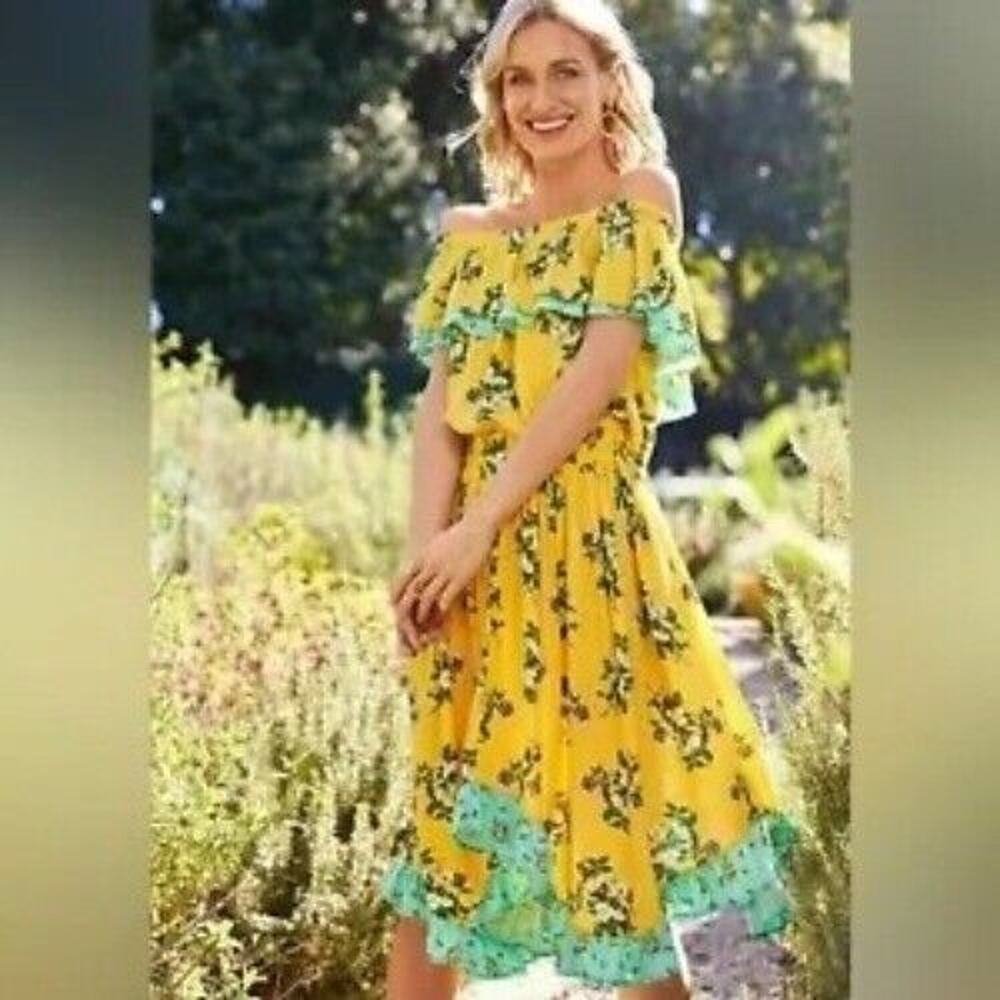 Matilda Jane Hooked On A Feeling Dress S Womens Yellow Off Shoulder Kneeβ Length